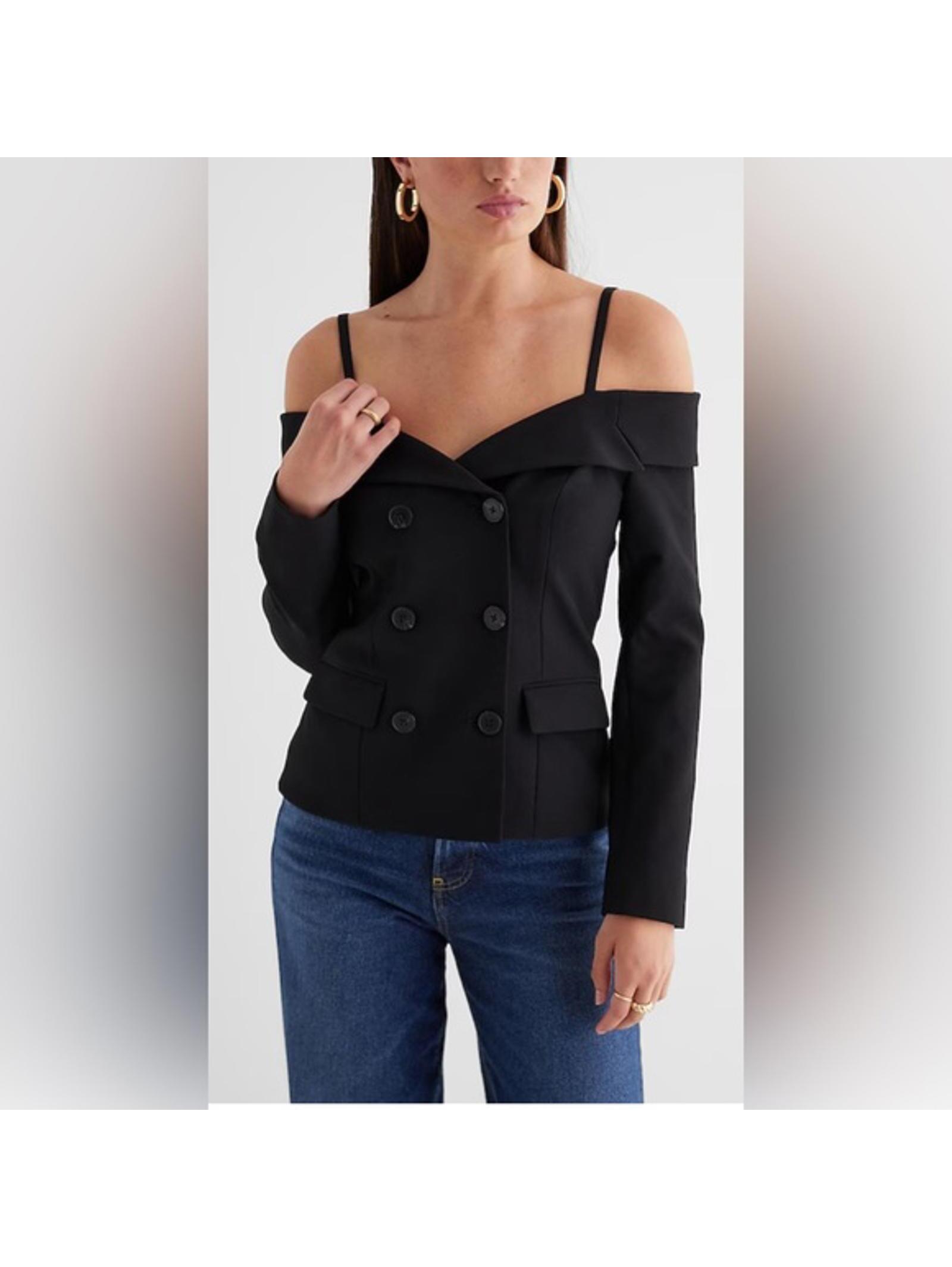 Nwt Express Black Off-The-Shoulder Double Breasted Cropped Blazer [0]